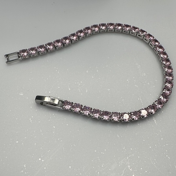 Elegant Silver tone and Pink Tennis Bracelet - Picture 6 of 7